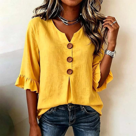 🌸Blouse à col en V et manches à volants pour femme