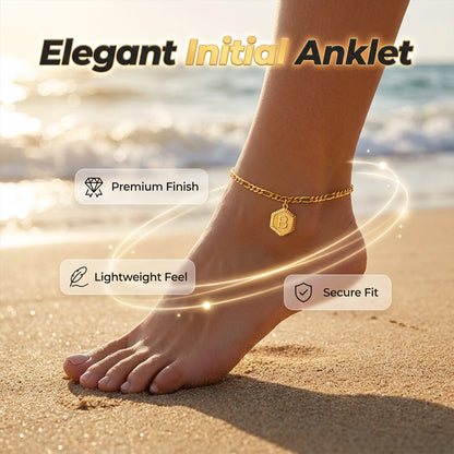 📢📢-50% !! ⏰Bracelet de cheville initial doré avec chaîne Figaro