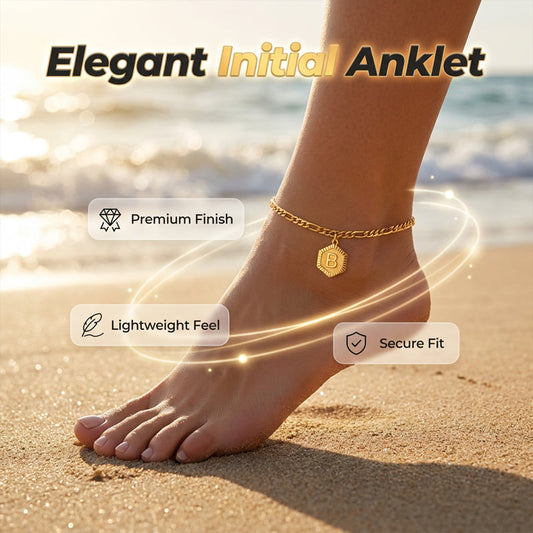 📢📢-50% !! ⏰Bracelet de cheville initial doré avec chaîne Figaro