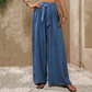 Pantalon large à taille haute et nœud frontal pour femme