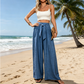 Pantalon large à taille haute et nœud frontal pour femme
