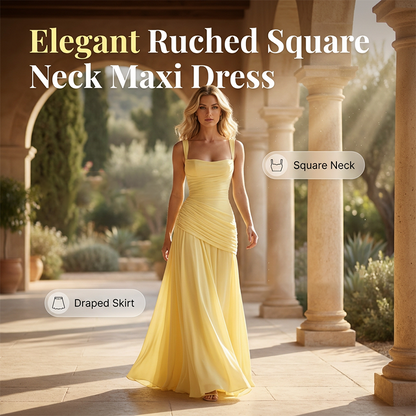 Robe longue à encolure carrée et corsage froncé pour femm