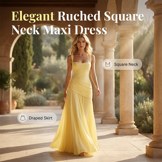 Robe longue à encolure carrée et corsage froncé pour femm