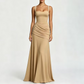 Robe longue à encolure carrée et corsage froncé pour femm