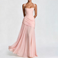 Robe longue à encolure carrée et corsage froncé pour femm