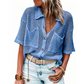 👚🧶 PROMO LIMITÉE 50% ! Chemise Boutonnée Femme Tricotée à Manches Courtes – Tissu Ajouré Respirant, 2 Poches, Coupe Légère, 2 Couleurs, Parfaite pour Superposition Estivale 🌞