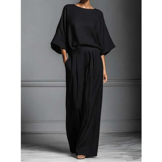 🏆 Ensemble deux pièces femme – Haut ample & pantalon large – Tissu fluide, coupe confortable & look élégant – parfait pour le bureau, les voyages ou les journées d’été 🌸