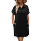 Robe Chemise Décontractée À Manches Courtes avec Poches et Boutons
