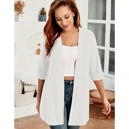 🧥 OFFRE LIMITÉE -50% ! ✨ Cardigan Ouvert Grande Taille pour Femme – Léger, Mi-Long, Manches À Moitié 🍁