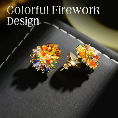✨ Boucles d'oreilles clous feu d'artifice – Zircone cubique scintillante, cuivre plaqué or 18K – Légères (8g) et confortables – Cadeau idéal pour toutes occasions 🎆💎