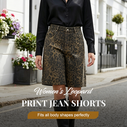 🩳 50% DE RÉDUCTION 🐆 Short en jean imprimé léopard pour femme – Look tendance & coupe confortable – Parfait pour l’été, les festivals ou un style streetwear assumé – taille haute & poches pratiques 🌸