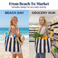 👜 50% DE RÉDUCTION 🏖️ Sac cabas de plage à rayures verticales classiques – Léger & spacieux – Lavable en machine, parfait pour courses, piscine ou week-end 🛍️
