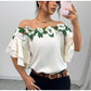 Top Romantique À Manches Volantées et Broderie Florale pour Femme