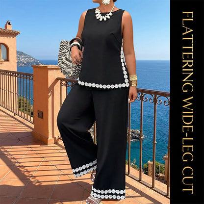 🤍Ensemble Top Sans Manches et Pantalon Large pour Femme✨