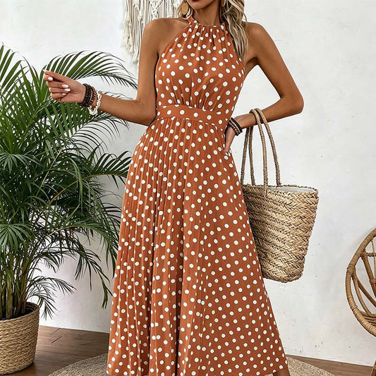 📢 Mi-saison : −50 % – ne ratez pas cette offre ! ⏰Robe Femme Pois & Dos Nu – Coupe Haute Taille, Jupe Plissée, Sans Manches, 3 Couleurs, 4 Tailles, Style Rétro & Élégant ✨