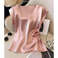 Top Satiné À Col V Uni pour Femme