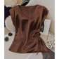 Top Satiné À Col V Uni pour Femme