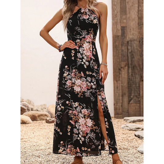 Robe Halter À Imprimé Floral avec Fente