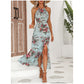 Robe Halter À Imprimé Floral avec Fente