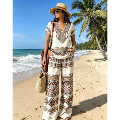 Ensemble 2 Pièces Haut Imprimé et Pantalon pour Femme