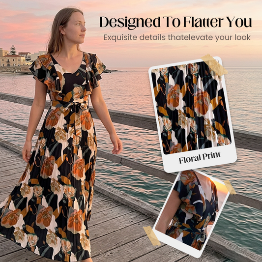 Robe Maxi Plissée À Imprimé Floral Rétro pour Femme