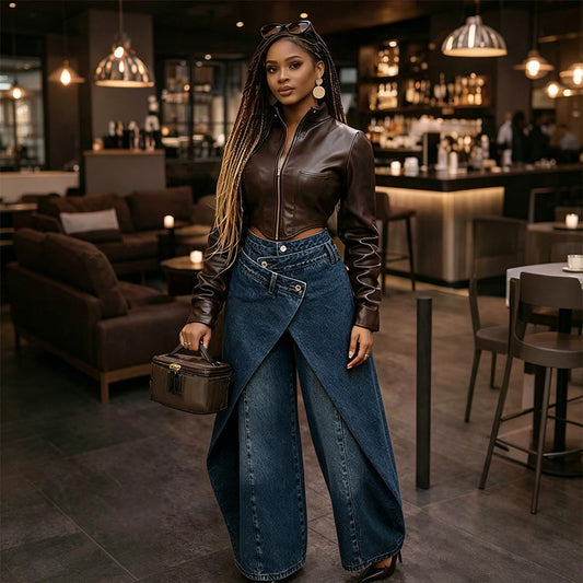 Pantalon Femme Large Asymétrique Style Portefeuille