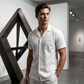 Chemise Homme À Manches Courtes Texturée – Col Cubain Boutonnage