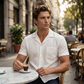 Chemise Homme À Manches Courtes Texturée – Col Cubain Boutonnage