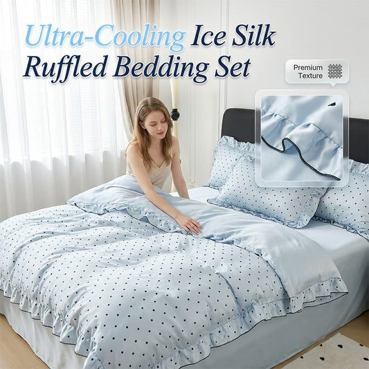 ⏳Offre limitée -50%⏰ Parure de Lit Luxe en Soie de Glace Fraîche avec Volants🛏️