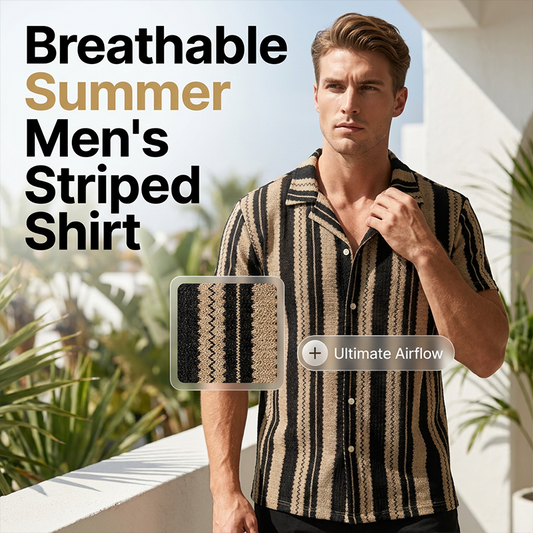 👔 OFFRE LIMITÉE -50% ! 💥 Chemise Homme Respirante à Rayures Verticales – Texture Ondulée, Col Cubain, Coupe Décontractée ✨