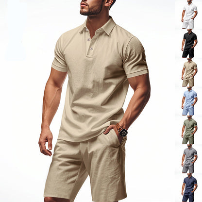 👕🩳 PROMO FLASH 50% ! Ensemble Homme 2 Pièces Décontracté – Haut + Short, Tissu Lin Respirant, Col Revers, 7 Couleurs, Tailles S-3XL, Idéal Été & Plage 🌊