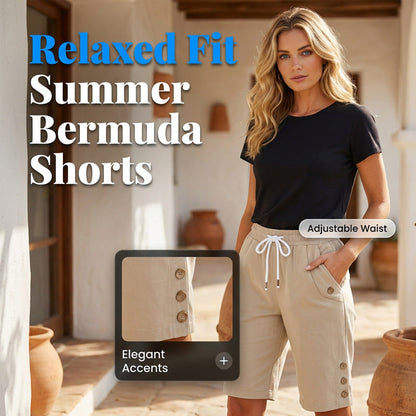 🩳 50% DE RÉDUCTION 💥 Short Bermuda décontracté femme – Taille élastique, poches latérales & respirant – Parfait pour l’été, les voyages ou les journées actives – confortable et pratique 🌸