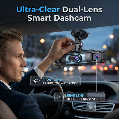 📹 Caméra embarquée double objectif 1080P – Vision nocturne WDR, angle ultra-large – Synchronisation sans fil avec application – Verrouillage automatique par détection de choc – Sécurité optimale sur la route 🚗🔒