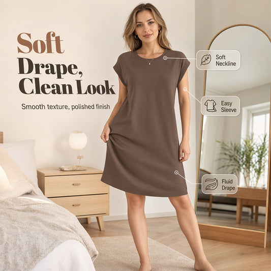 👗 PROMO LIMITÉE 50% DE RÉDUCTION ! ✨ Robe Décontractée Coton Mélangé Femme – Col Rond, Manches Courtes, Coupe Ample 🌸