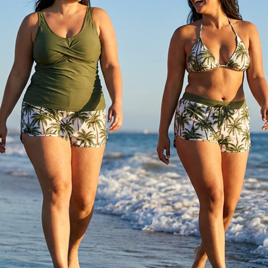 🦋 Ensemble Tankini Élégant 3 Pièces – Coupe Flatteuse, Imprimé Tropical Tendance & Dos Croisé – Idéal pour la Plage et la Piscine ✨