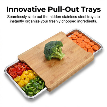 🔪 50% DE RÉDUCTION! 🥗 Planche à Découper en Bois & Acier Inoxydable – Bacs coulissants intégrés, durable & facile à nettoyer – Parfaite pour une cuisine organisée 🧑‍🍳