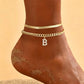 ✨ Bracelet de Cheville Doré Superposé – Alliage – Léger & Initiale Personnalisable for Femme