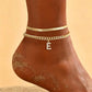 ✨ Bracelet de Cheville Doré Superposé – Alliage – Léger & Initiale Personnalisable for Femme