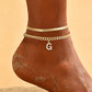 ✨ Bracelet de Cheville Doré Superposé – Alliage – Léger & Initiale Personnalisable for Femme