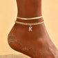 ✨ Bracelet de Cheville Doré Superposé – Alliage – Léger & Initiale Personnalisable for Femme