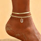 ✨ Bracelet de Cheville Doré Superposé – Alliage – Léger & Initiale Personnalisable for Femme