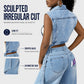 Robe Gilet en Jean Sans Manches Fente Haute Femme – Veste Longue Style Streetwear