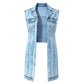 Robe Gilet en Jean Sans Manches Fente Haute Femme – Veste Longue Style Streetwear
