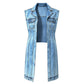 Robe Gilet en Jean Sans Manches Fente Haute Femme – Veste Longue Style Streetwear