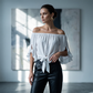 Blouse Été Femme Épaules Dénudées Casual – Nœud Avant Romantique