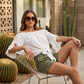 Blouse Été Femme Épaules Dénudées Casual – Nœud Avant Romantique