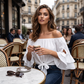 Blouse Été Femme Épaules Dénudées Casual – Nœud Avant Romantique