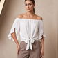 Blouse Été Femme Épaules Dénudées Casual – Nœud Avant Romantique