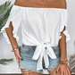 Blouse Été Femme Épaules Dénudées Casual – Nœud Avant Romantique
