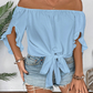 Blouse Été Femme Épaules Dénudées Casual – Nœud Avant Romantique
